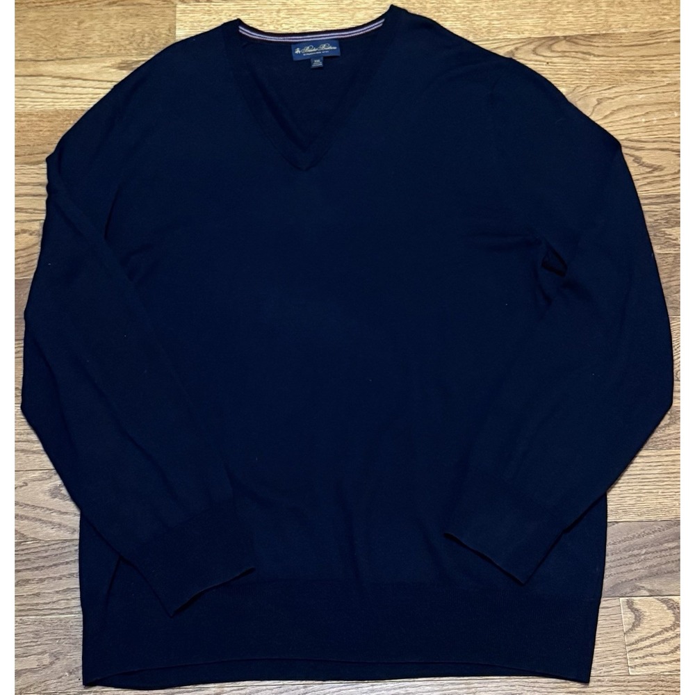 Brooks Brothers Sweater Men XXL Dark Blue Merino Wool  V Neck Long Sleeve Casual